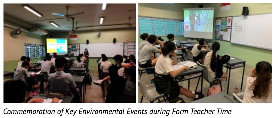Two classroom scenes with students in uniforms watching projected presentations during Form Teacher Time.